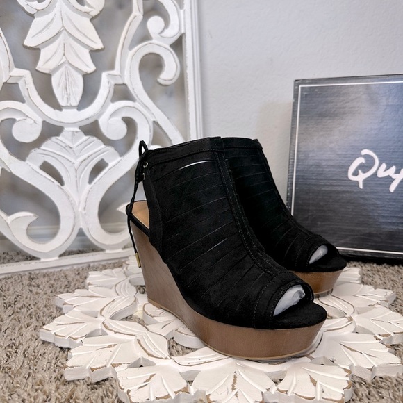 New Women Qupid Suede wedges Slitted Wooden Platform Sandal NEW IN BOX! - Picture 5 of 13